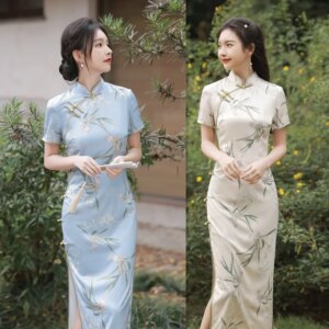 Old Shanghai Retro Ethnic Style Young Lady Long Cheongsam Qi Pao Summer New Fashion Improved