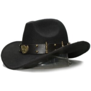 Make old leather belt men and women casual woolen cowboy hat with large brim wide sunshade