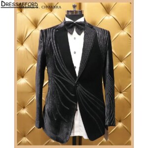 Black Velvet Formal Wedding Suits Beading Crystal Men’s Business Suit 2 Pieces (Jacket+Pants) Man Tuxedo Groom Wear