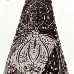French Pink Diamond Tulle Lace Fabric 2025 High Quality African Nigerian Sequins Beaded Lace Fabric Wedding Party Dress Material