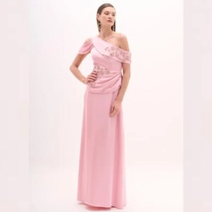 Exquisite High Quality Sparkle Jersey Applique Draped Pleat Evening A-line Off-the-shoulder Bespoke Occasion GownCustomization