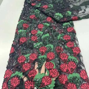 2025 New African High Quality Nigerian Sequins Beads Lace Hot Sale Bride Wedding French Tulle Fabric For Party Wedding Sew Dress