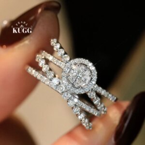 KUGG 100% 18K White Gold Rings Fashion Cross Shape 0.75carat Real Natural Diamond Engagement Ring for Women High Wedding Jewelry