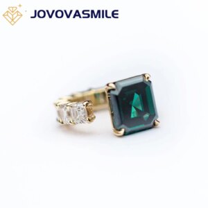 JOVOVASMILE Moissanite Ring 8 Carat 12×10.5mm Asscher Cut Dark Green Moissanite In 14K Yellow Gold Asschers Full Eternity Band