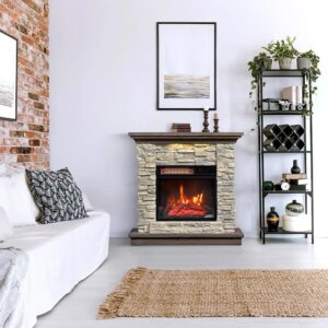 Wall Mantel Electric Fireplace with Remote Control, Smoky Gray Stone