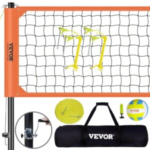 Heavy Duty Outdoor Portable Volleyball Net System with Adjustable Height Aluminum Poles, PVC Volleyball, Pump, & Carrying Bag