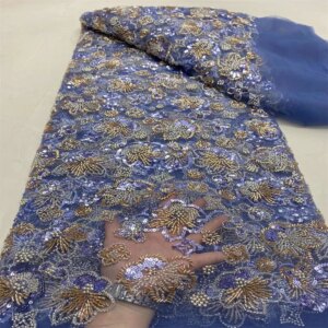 2024 New African Nigerian French High Quality 2024 Hot Sale Lace Fabric With Beads Sequins Bride Party Wedding Embroiderg Dress