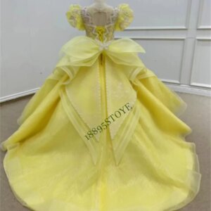 New Custom Gorgeous Yellow Pearl Little Princess Dress Glitter Aulic Banquet Party Flower Girls Dress with Beaded Embroidery