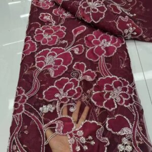 Luxury Velvet Lace Fabric 2025 High Quality African Lace Fabric with Sequins Beads French Tulle Lace Fabric for Wedding Dress