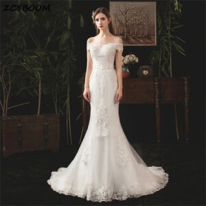 Charming off Shoulder Boat Neck Appliques Tulle Lace Wedding Dresses For Women 2025 Court Train Bridal Gowns Vestido De Noiva