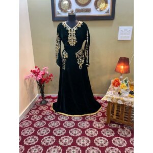 Green Velvet Silver Work Kaftan African Attire Bridesmaid Wedding Dress