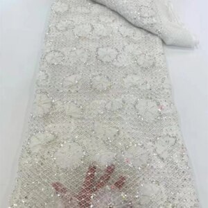 Luxury Fabric 5 Yards Promotion Handmade Beaded Lace Fabric Embroidery White Lace Fabric for Wedding Bridal Lace Fabrics Q406-1