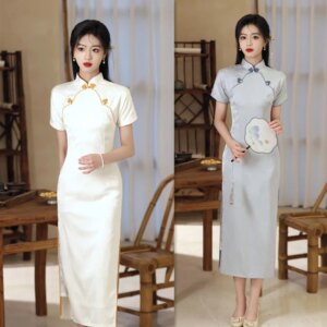 Fashion Improvement National Trendy Style Girl Cheongsam Qi Pao Spring and Summer New Retro Chinese