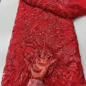 African Beaded Lace Fabric 2025 High Quality Sequin Embroidery For The Groom Nigerian Bride French Tulle Lace Fabric Sewn 5Yards