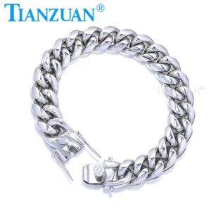 Trendy 14mm Men’s Bracelet 925 Silver Cuban Curb Link Chain Necklace Bracelet Choker Jewelry for Men Women Fashion Jewelry