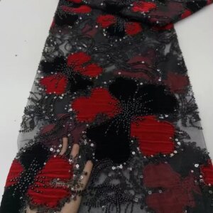 2025 Fashion French Velvet Mesh Lace Fabric With Sequins Embroidery Beaded African Nigerian Fabric For Wedding Dress Material