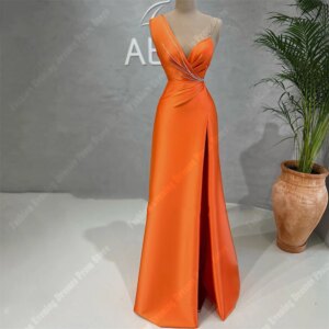 Simple Satin Women Evening Dresses Sexy Sleeveless Prom Gowns High Split One Shoulder Party Customized Vestidos De Noche 2025
