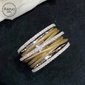 Aazuo Luxury Jewelry 18Kgold Yellow Gold Real Diamonds Lines Ring Gift For Women Luxury Engagement Halo anillos mujer Au750