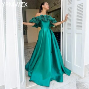 Customized Prom Gown Evening Women Party Occasion YPMWZX Off-the-shoulder A-line Floor Length Skirts Draped Bespoke Dre