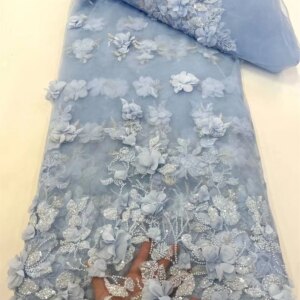 Luxury African Fabrics Dubai New 2025 Latest African Lace Fabric High Quality 3D Net Beaded Lace Applique For Woman Dress W361-1