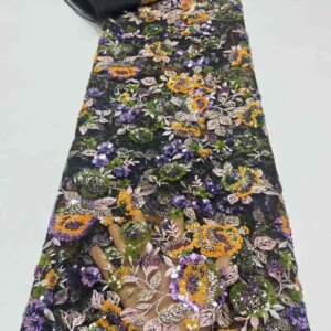 African Beaded Lace Fabric 2025 High Quality Mesh Lace Embroidered French Sequins Fabric For Sewing Evening Dress Women HX85KM21