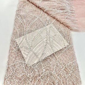 Luxury Beaded Sequin Lace Fabric Nigerian Lace Fabric 2025 High Quality Lace Peach Embroidered Fabric For Women’s Evening W448-1