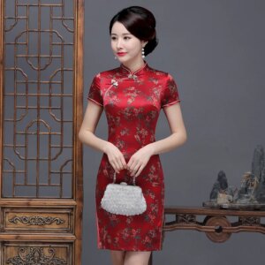 Cheongsam Qipao Women Dress Spring/Summer New High Quality Real Silk Printing Improved plus Size