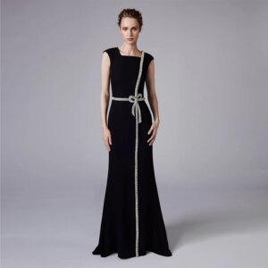 2148 Customized Black Matt Satin With Sliver Crystal Bead mermaid vestidos de noche vestidos de galaevening dresses فستان العيد