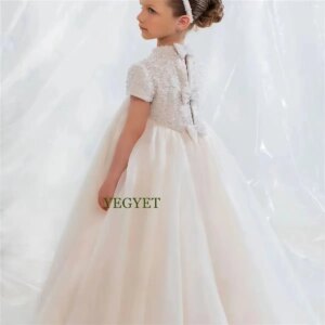 CustomizedElegant Ivory Dubai Girl Dress Beads Pearl Arabric Princess Kids Wedding Birthday Party First Communion Gown
