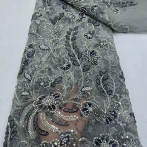 African Heavy Beaded Lace Fabric 2024 High Quality 5 Yards Nigerian Sequins Groom Fabric Material For Wedding Party Dress
