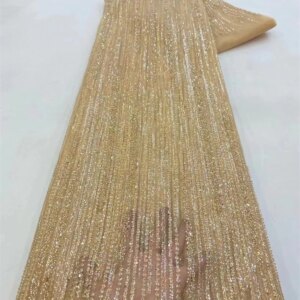 French Beaded Mesh Lace Fabric 2025 Luxurious Nigerian Tulle Groom African Sequins Lace For Women Evening Dress Sewing