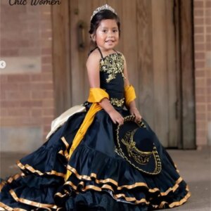 Princess Mexican Flower Girls Dresses A Line Halter Tiered Birthday Dress Mariachi Kids Embroidery Pageant Party Gown Customized