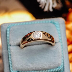 Provence jewelry 14K/18K yellow gold solitaire lab diamong engagement rings for women metal texture wedding band men anniversary