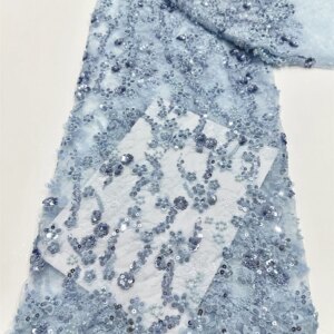 2025 Nigerian Handmade Beaded Tulle 5 Yards Lace Fabric African Luxury Sequins Pearls Mesh Fabric For Bridal Prom Dress