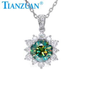 New Trendy Fresh Lovely Sunflower Pendant 10mm Yellow Green Moissanite Necklace for Lady’s Party Accessorie Gift Fashion Jewelry