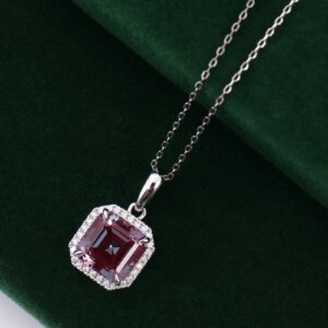 Provence 18/14/10K Solid Gold Asscher Cut Lab Grown Alexandrite With DEF VVS Round Moissanites Pendent For Woman Customized Gift