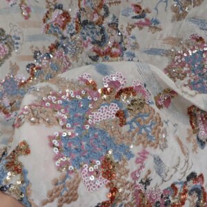Three-Dimensional Flower Bead Tube Sequin Wedding Dress Fabric Fashionable Retro New Jacquard