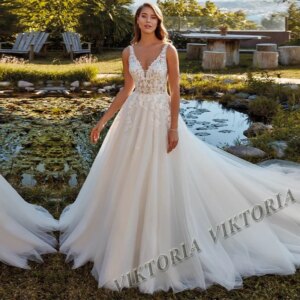 Stylish Backless Wedding Dresses For Women Bride Sleeveless V-neck 2025 A-LINE Appliques Robe De Mariée Drop Shipping