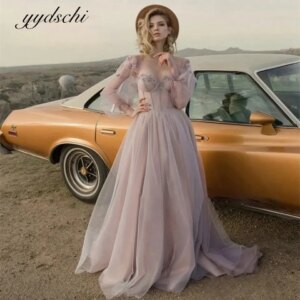 2025 Pink Long Sleeves Sweetheart Prom Dresses Elegant Tulle Appliques Beading Evening Dress Formal Party Gown Vestidos De Gala