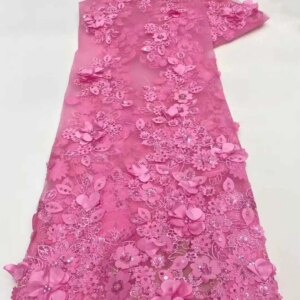 2025 New African French Nigerian High End Lace Fabric With 3D Beads Sequins Mesh for Embroidery Wedding Party Bride Sewing Dress