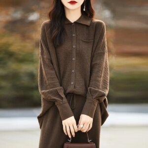 Early Spring 24 New Women’s Worsted Wool Suit Fashion Casual Laid-Back Style Knitted Two-Piece Slimming Wide-Leg Pants