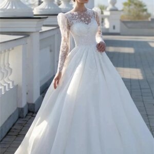 Simple Long Sleeve Bride Gown 2024 Charming Satin Wedding Dress For Women Graceful A-Line Bride Dresses Vestidos De Novia