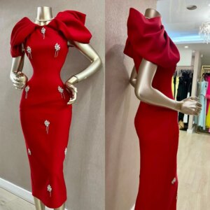 Customized Jersey Sequined Sheath Jewel Midi Dresses Bespoke Occasion Evening Classic Formal Modern Style