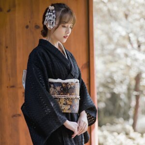 Japanese Style Yukata Vintage Dress Improved Kimono Photography Travel Photo Black Lace