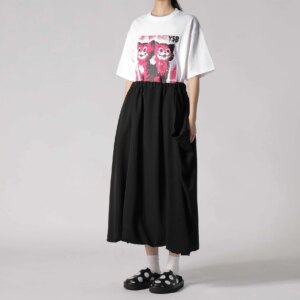 YOJI OOAK Japanese original single side pocket design elastic waist wool bud black skirt for men