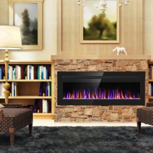 50″ Electric Fireplace Upgrade Electric Fireplace Heater Recessed & Wall Mounted, Remote Control