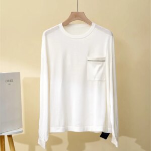 25 Spring/Summer New Silk Wool Round Neck Loose Long Sleeve Chain Knitted Top for Women