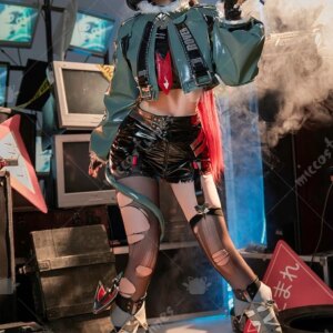Women’s Doe Cosplay Costume Jacket and Vest Pants Suit with Waistbag Ears