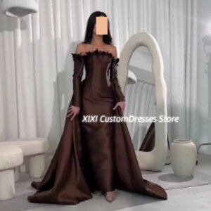 Customized Wedding Party Dress A-Line Strapless Formal Occasion Dresses Floor-Length Zipper Up Ruffle Long Sleeves Dress Women