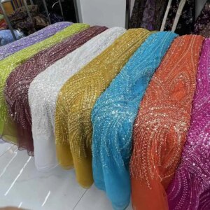 African Lace Fabric 2025 Sequins Beaded Embroidery Groom Nigerian Bridal High Quality French Tulle Lace Fabric For Wedding Dress